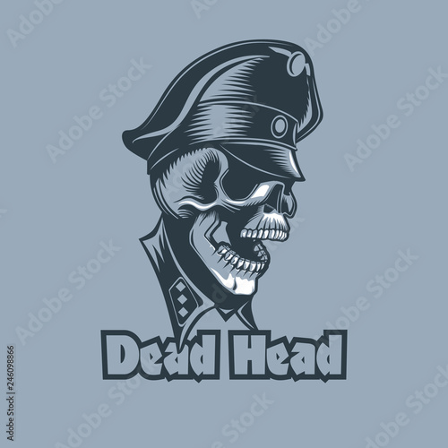 Skull in uniforms with the inscription Dead Head. Tattoo style.