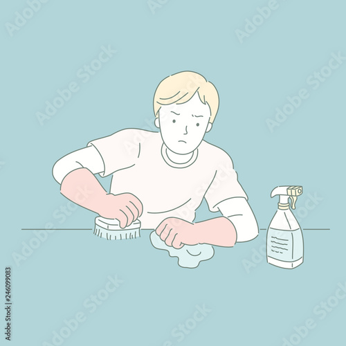 Man wiping the table