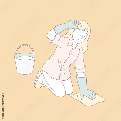 Woman wiping the floor