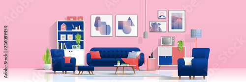 Interior background with colorful living room , vector , illustration