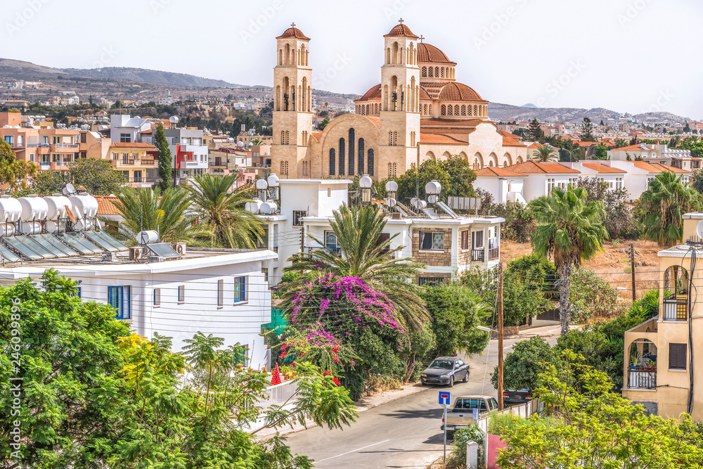 View of the town of Paphos in Cyprus. Paphos is known as the center of ancient history and culture of the island. It is very popular as a center for festivals and other annual events.