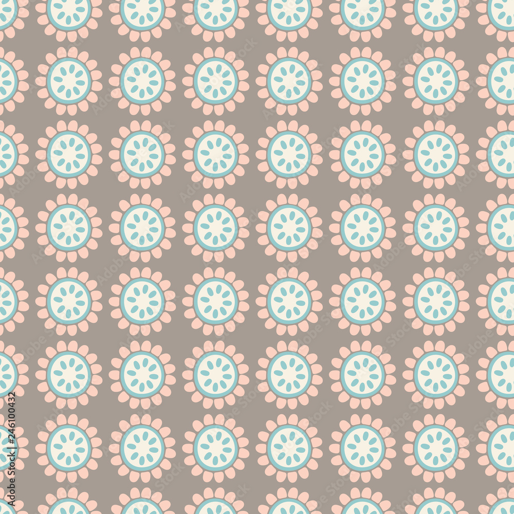 Vector floral geometric seamless repeat pattern background.