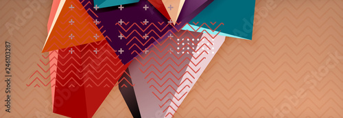 Vector 3d triangular shapes abstract background, origami futuristic template with lines
