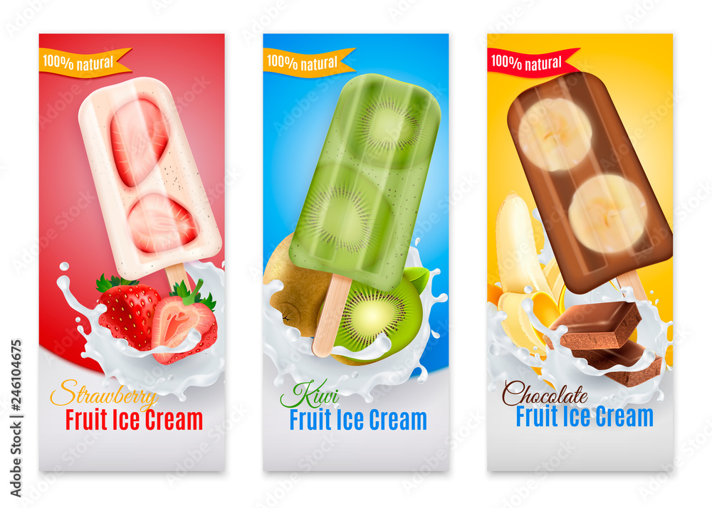 Fotografie Fruit Ice Cream Realistic Banners