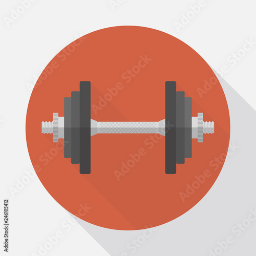iron weight plate dumbbell on orange circle background