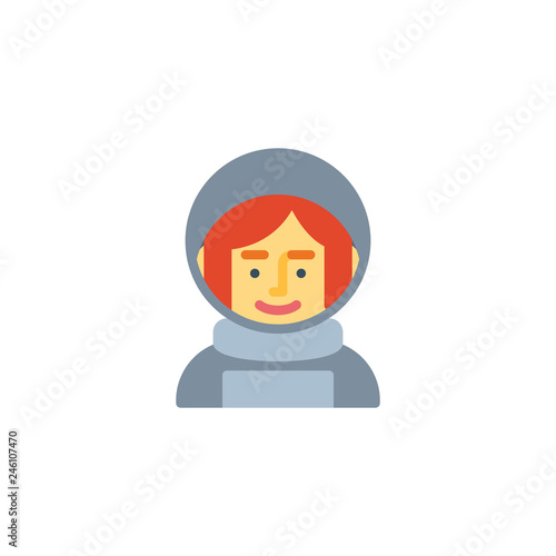 Spacewoman in space suit flat icon, vector sign, colorful pictogram isolated on white. Woman astronaut avatar character symbol, logo illustration. Flat style design