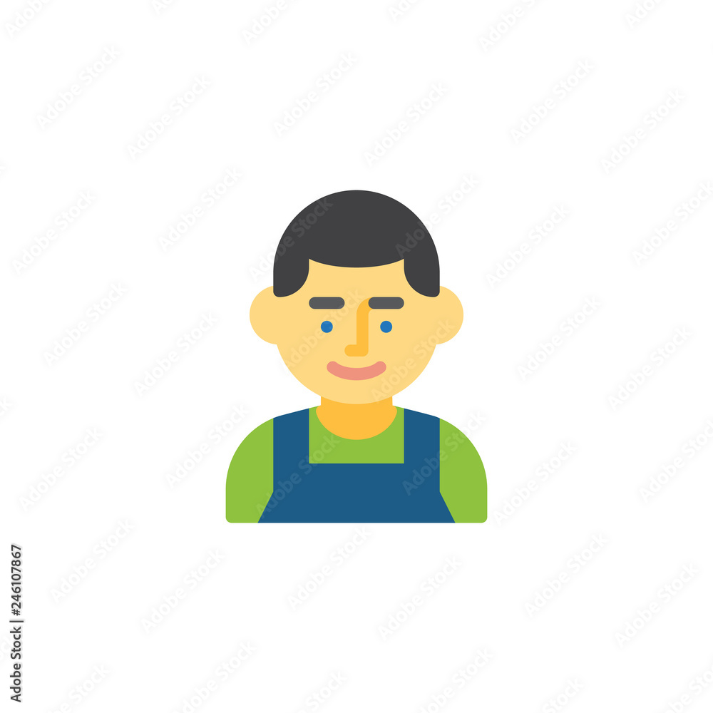 Male mechanic worker flat icon, vector sign, colorful pictogram isolated on white. Man mechanic avatar symbol, logo illustration. Flat style design