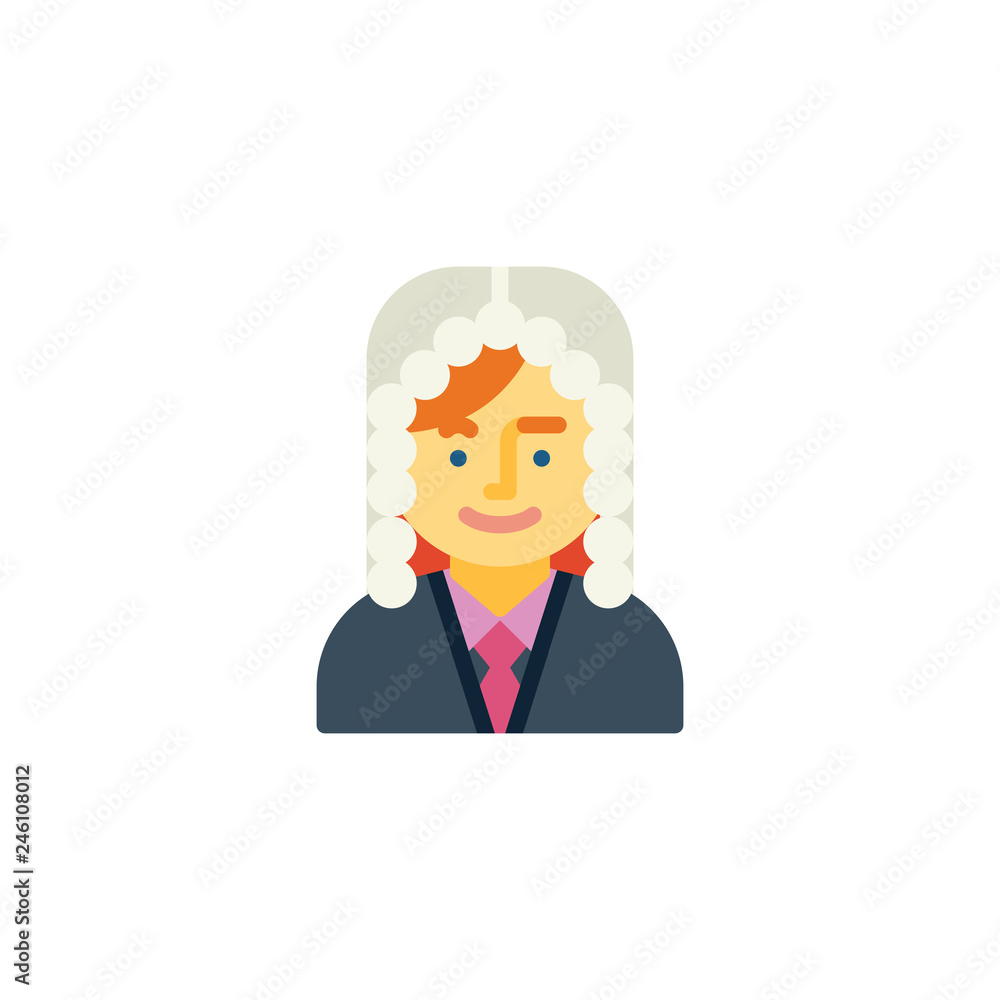 Judge woman person flat icon, vector sign, colorful pictogram isolated on white. Woman judge avatar character symbol, logo illustration. Flat style design