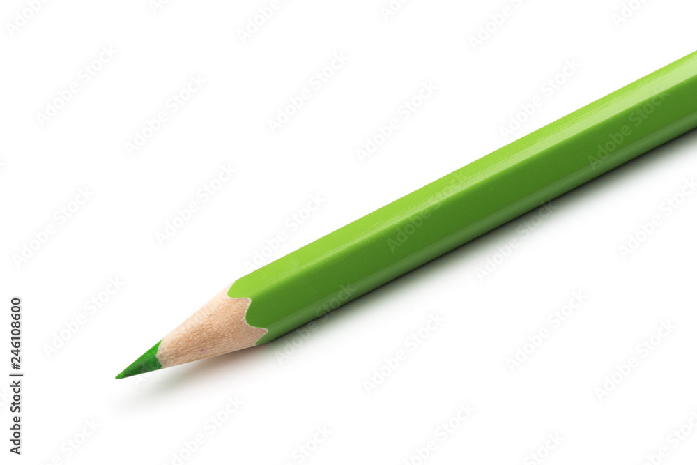 Wooden green pencil isolated on a white background, close ap. Wooden green pencil isolated on a white background, close ap.
