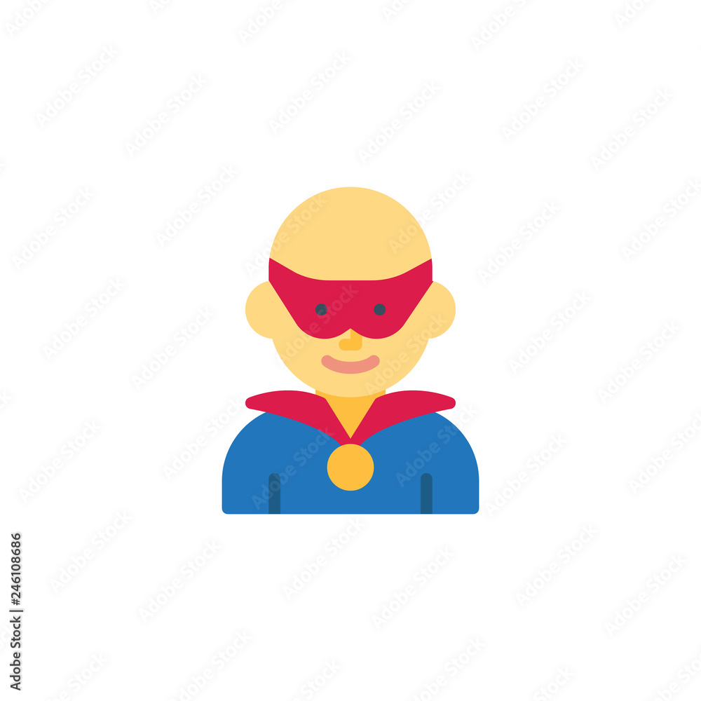 Superhero wearing a mask flat icon, vector sign, colorful pictogram isolated on white. Man superhero avatar character symbol, logo illustration. Flat style design Superhero wearing a mask flat icon, vector sign, colorful pictogram isolated on white. Man superhero avatar character symbol, logo illustration. Flat style design