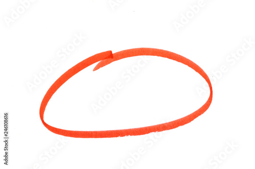 red highlighter circle on white background.