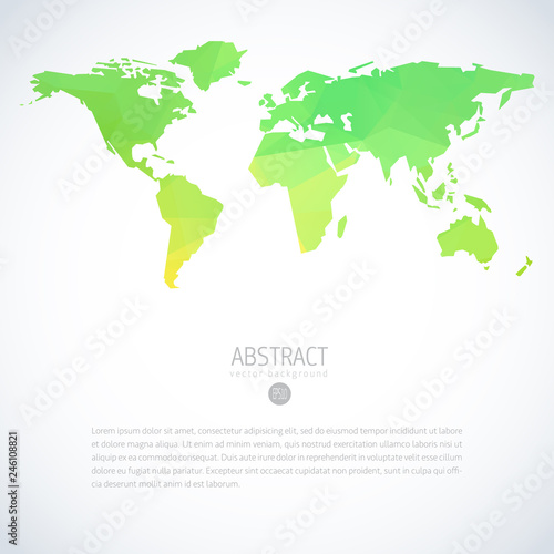 Green vector template of global world map with modern triangle pattern. Cool infographic template on isolate white background
