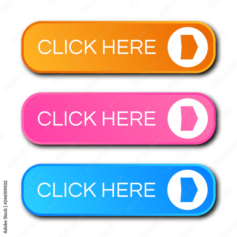 Set of three modern gradient buttons with shadows Set of three modern gradient buttons with shadows