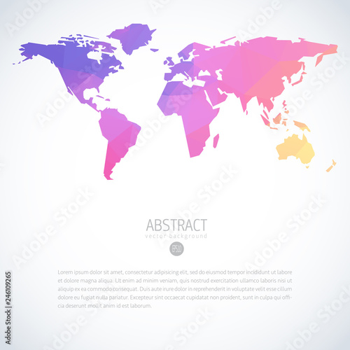 Flat vector template of global world map with modern triangle pattern. Cool infographic template on isolate white background