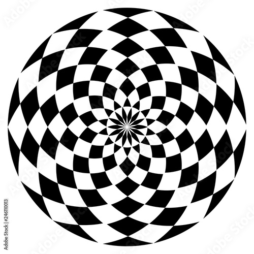 Round checkered decorative element. Geometric design element. Vector.