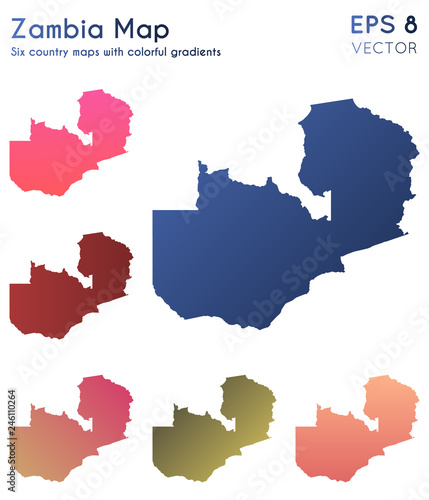 Map of Zambia with beautiful gradients. Amusing set of Zambia maps. Extraordinary vector illustration.