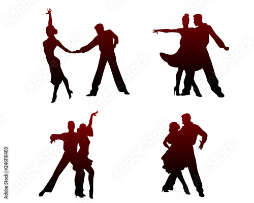 Silhouettes of four dancing couples
