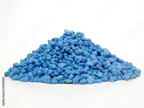 A Pile of Small Aqua Stones with Smooth Texture, Showing a Size of 5mm to 10mm Circumference of Odd Shapes with a Turquoise Colour Isolated on a White Background. 