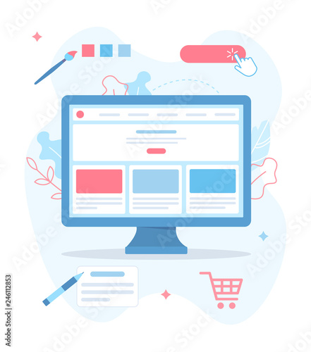 Edit your website. Administration panel. Website builder concept. Web development. Flat vector illustration.
