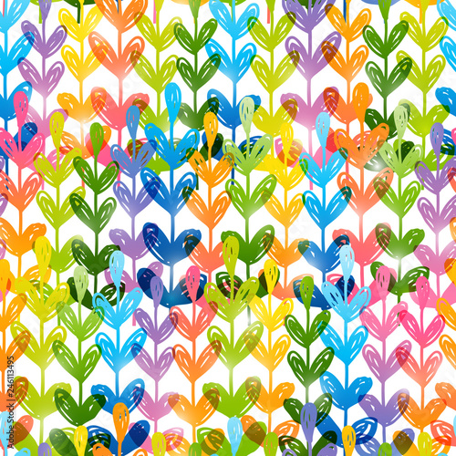 Seamless pattern with rainbow herbal silhouettes