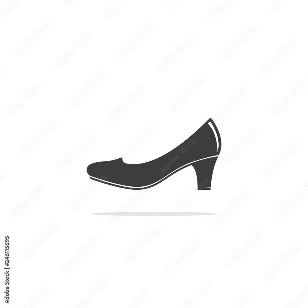 Monochrome vector illustration of a women's shoe, isolated on a white background.