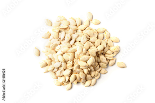 Pumpkin seeds isolated on white background.