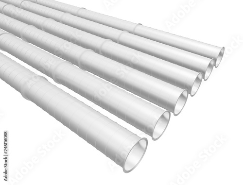 Row of white industrial pipelines isolated on white background