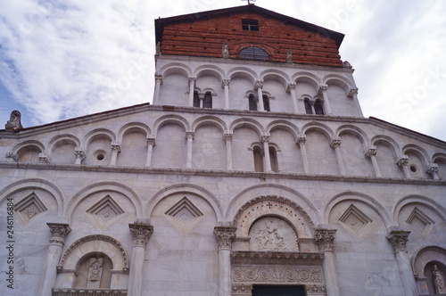 Facade of Santa Maria Foris Portam church, Lucca, Tuscany, Italy