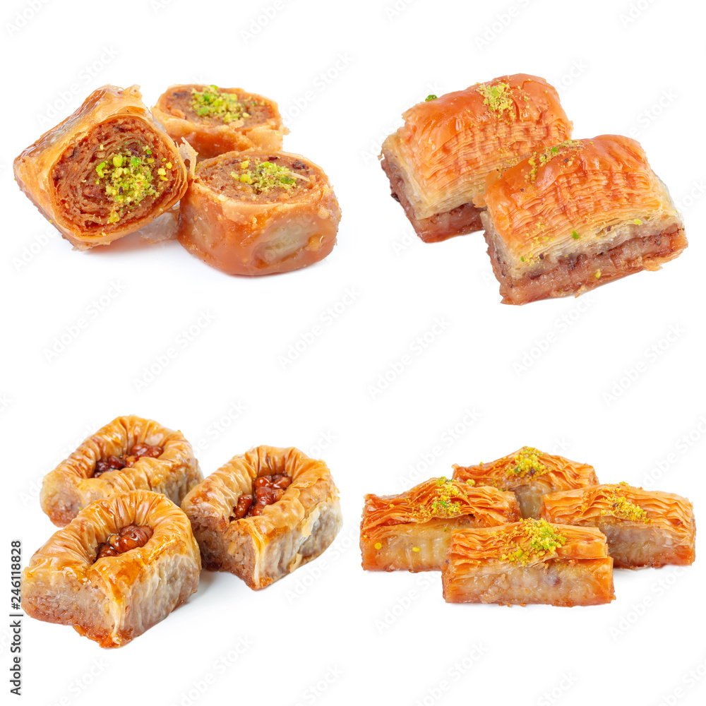 Turkish delight sweets collage isolated on white Turkish delight sweets collage isolated on white