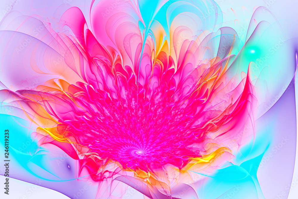 Obraz premium Exotic flower.The colors in the series, Fancy paint. Background consists of fractal color texture and is suitable for use in projects on imagination, creativity and design