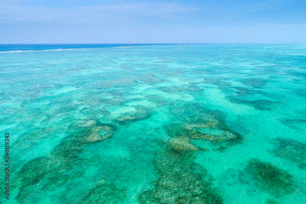 alone emerald reef lagoon of tropical island in Tanzania