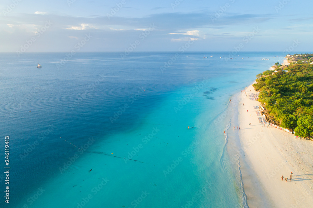 Fototapeta premium aerial view to beautiful coast on Zanzibar island