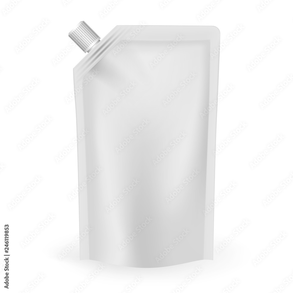 Blank white spouted stand up pouch with screw cap, vector template Blank white spouted stand up pouch with screw cap, vector template