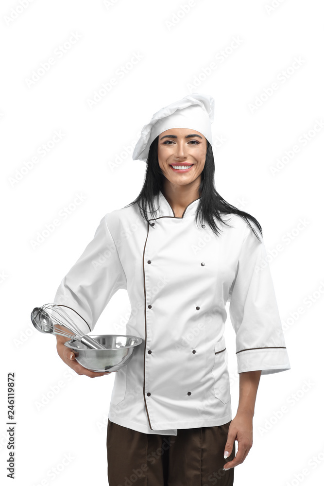 Happy chef holding new working instruments in hand. Happy chef holding new working instruments in hand.