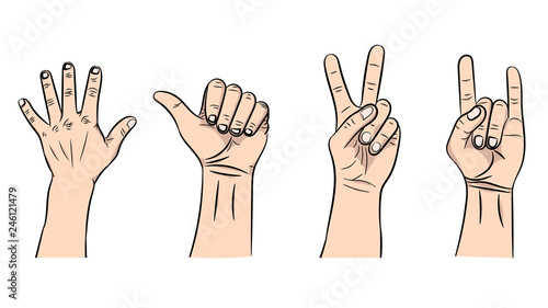 Vector illustration of the isolated gestures by hands