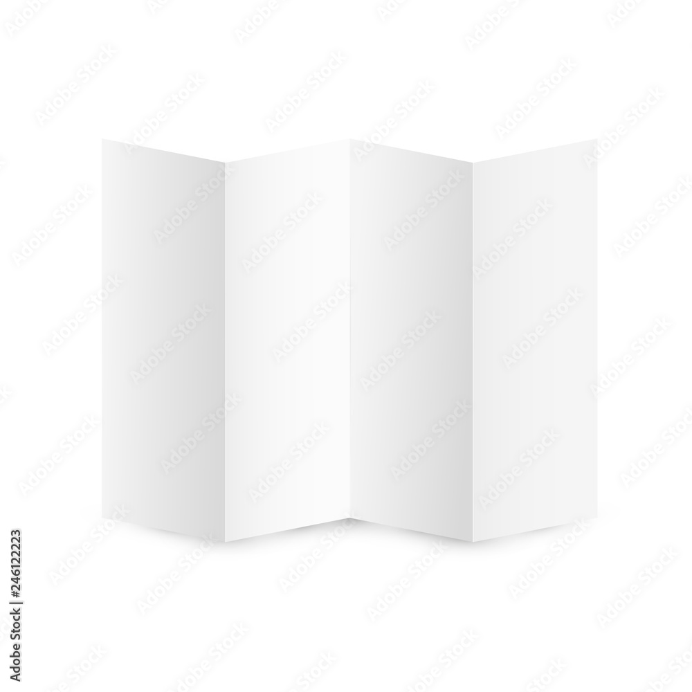 blank folded A4 paper template. Horizontal empty sheet of paper mockup isolated on white background with soft shadow. Leaflet or flyer bent four times. blank folded A4 paper template. Horizontal empty sheet of paper mockup isolated on white background with soft shadow. Leaflet or flyer bent four times.