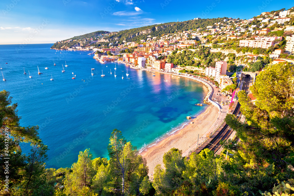 Villefranche sur Mer idyllic French riviera town aerial bay view