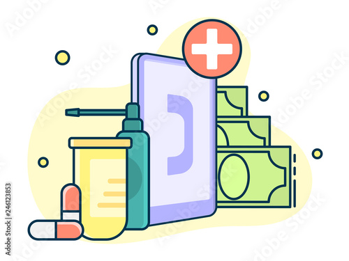 medical set, paid online doctor and corruption concept, home help call