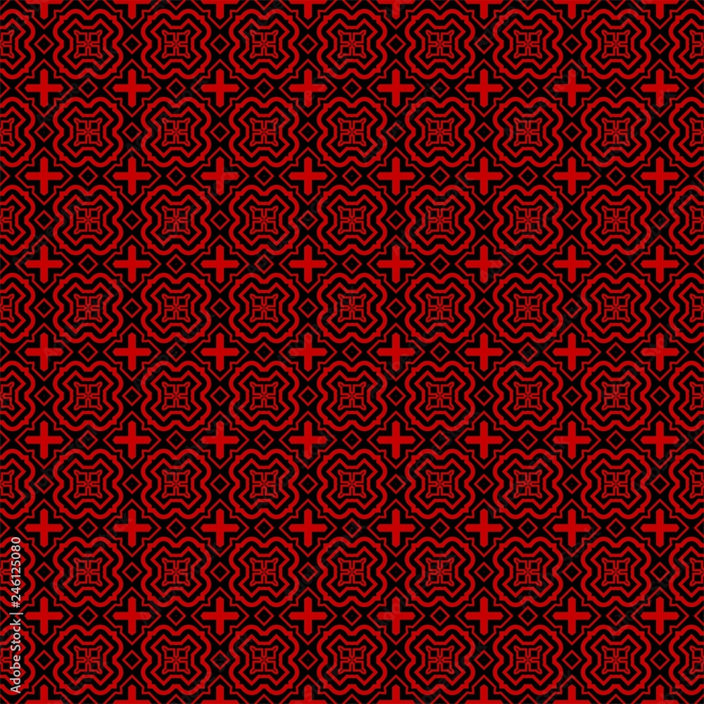 Ethnic classic pattern. Seamless vector illustration. Abstract geometric repeat backdrop. For decoration, wallpaper, print, fabric. Black, red color