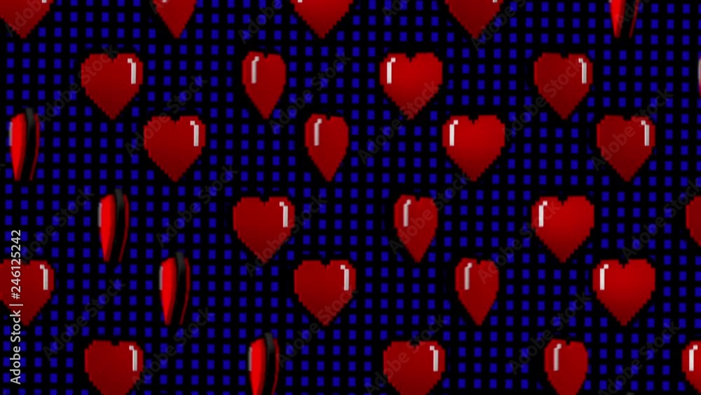 8 bits pixel heart animation. Retro arcade video game Valentine´s Day background. 8 bits pixel heart animation. Retro arcade video game Valentine´s Day background.