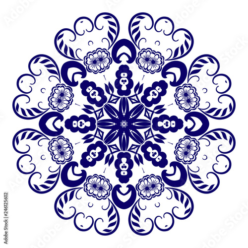 Floral round ornament. Vector illustration