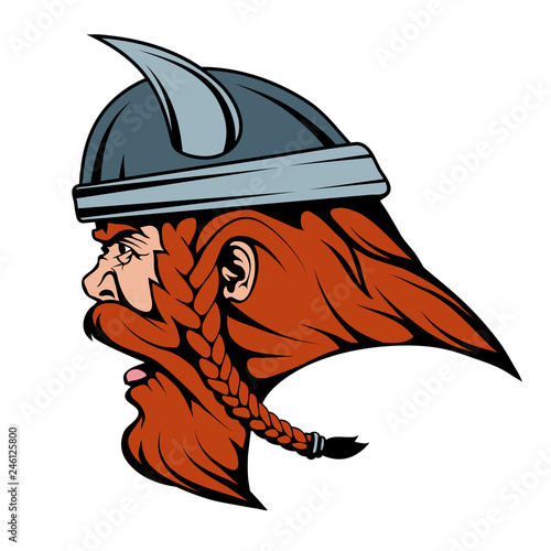 viking warrior in combat helmet suitable as logo or team mascot, viking logo, vector graphics to design