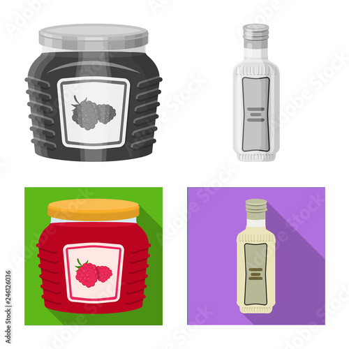 Vector illustration of can and food logo. Collection of can and package stock symbol for web.