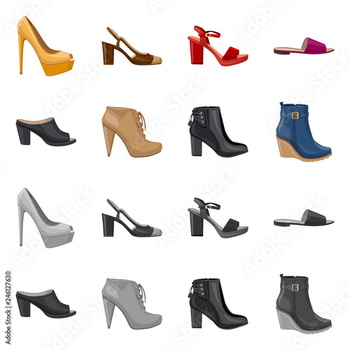 Isolated object of footwear and woman sign. Collection of footwear and foot stock symbol for web.