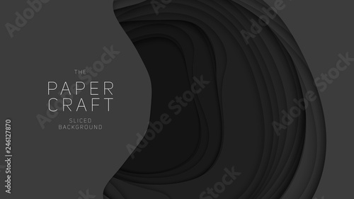 Vector 3D abstract background with paper cut shapes. Dark carving art. Paper craft landscape with gradient fade colors. Minimalistic design layout for business presentations, flyers, posters.