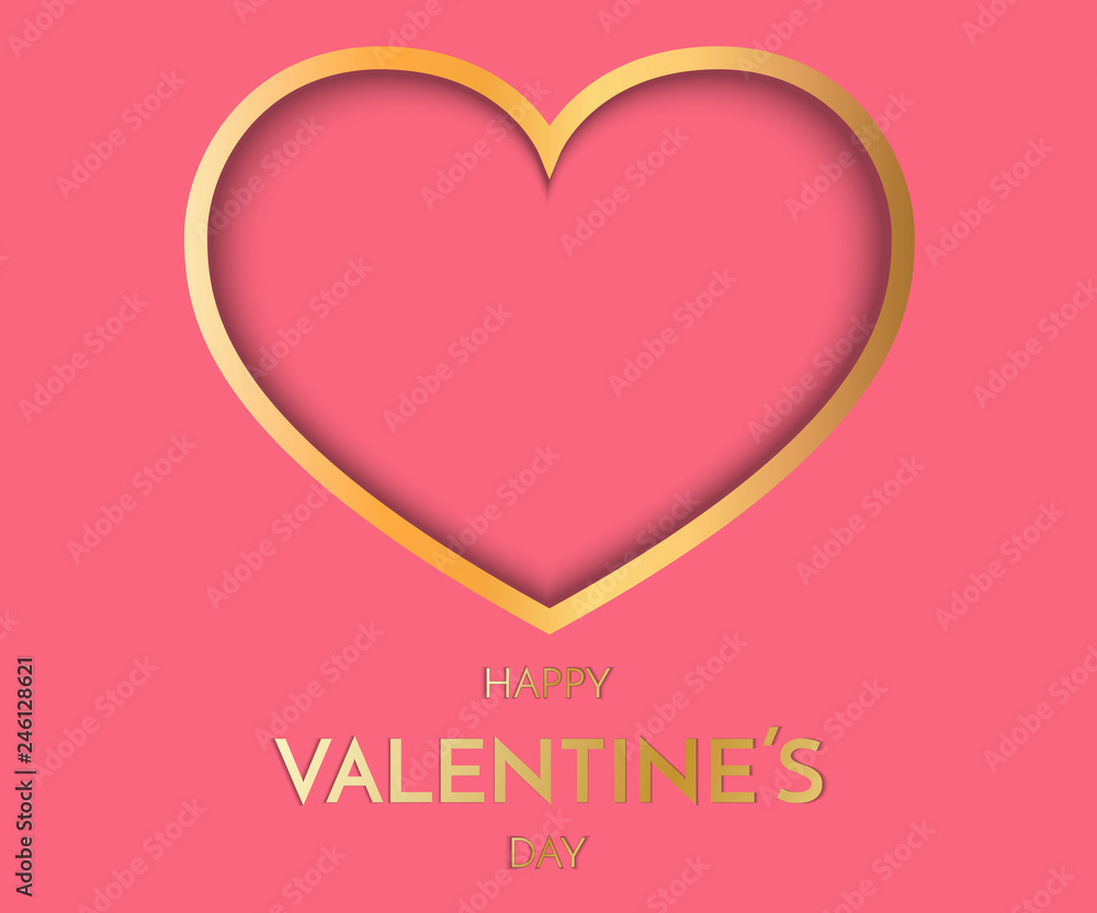 G.old Heart on Pink Background. Symbol of love. Valentine Day greeting card. Festive Card for Happy Valentine s Day.