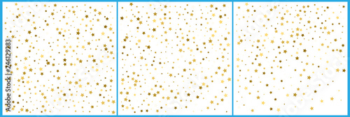 Gold star confetti celebrations. Simple festive modern design. Holiday vector. Set 3 in 1