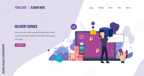 Delivery service. Delivery courier. Navigation route for transportation, payment online.