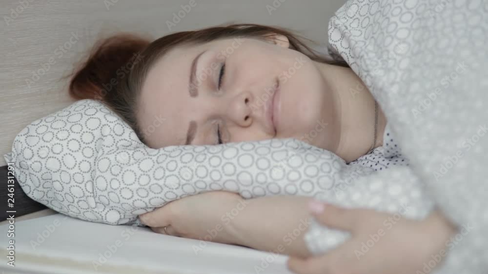 Beautiful lifestyle woman sleeping in bed at home Beautiful lifestyle woman sleeping in bed at home