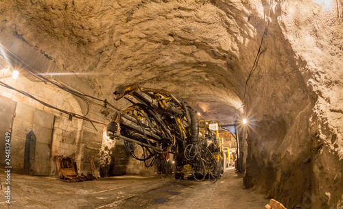 Light in the tunnel. Heading machine creates a tunnel